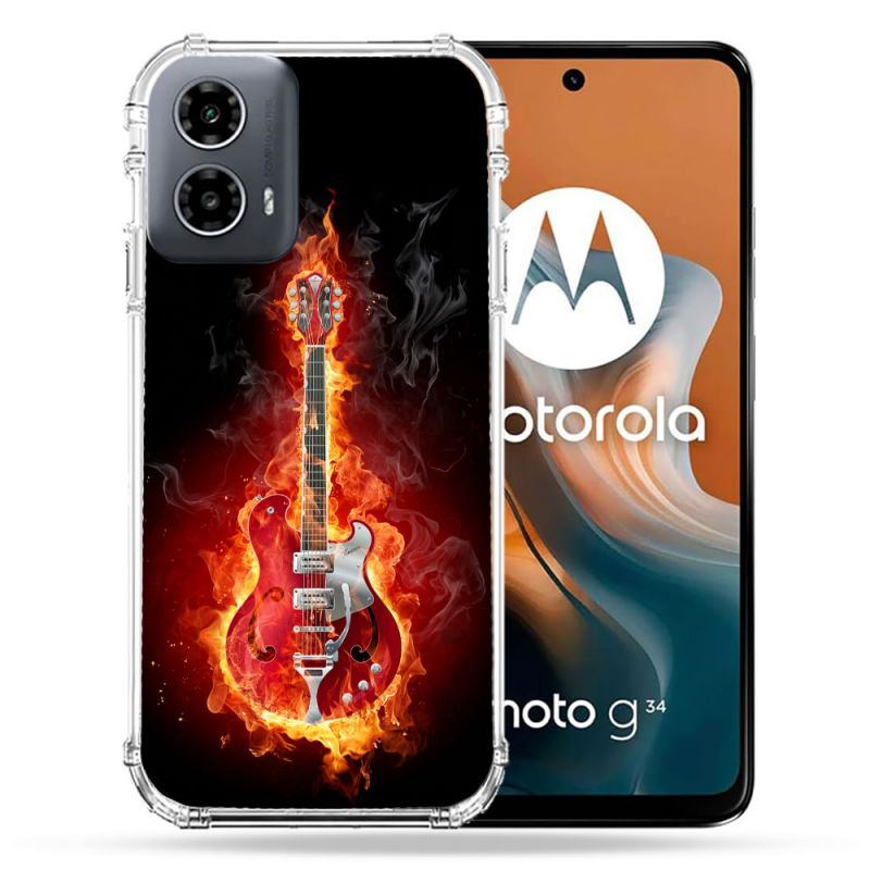 Coque Renforcée Pour Motorola G34 5G Musique Guitare Electrique