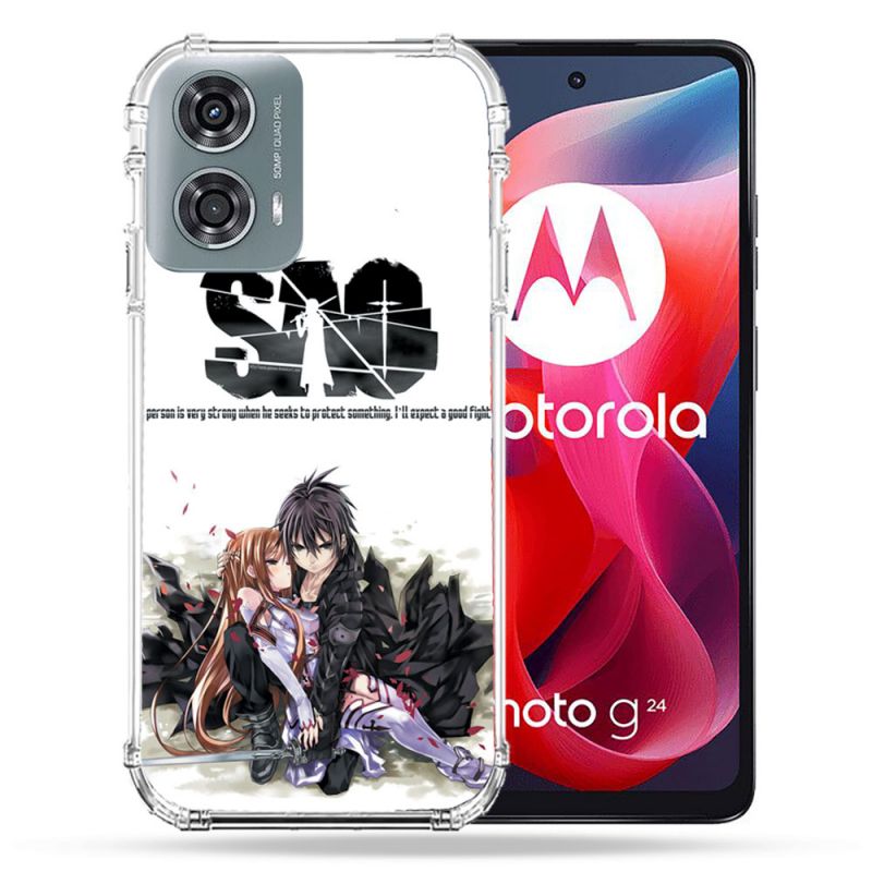 Coque Renforcée Pour Motorola G24 4G Manga SAO sword Art Online Blanc
