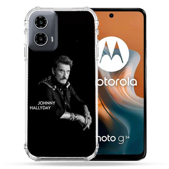 Coque Renforcée Pour Motorola G34 5G Musique Johnny Hallyday Noir