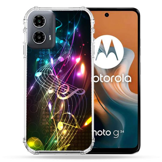 Coque Renforcée Pour Motorola G34 5G Musique Partition Multicolore