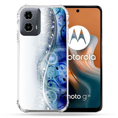Coque Renforcée Pour Motorola G34 5G Musique Partition Vague