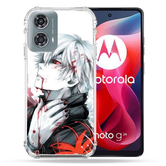 Coque Renforcée Pour Motorola G24 4G Manga Tokyo Ghoul Kaneki Blanc