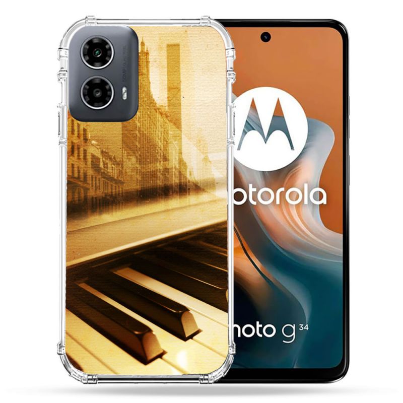Coque Renforcée Pour Motorola G34 5G Musique Piano Retro