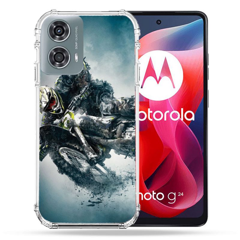 Coque Renforcée Pour Motorola G24 4G Moto Cross Ombre