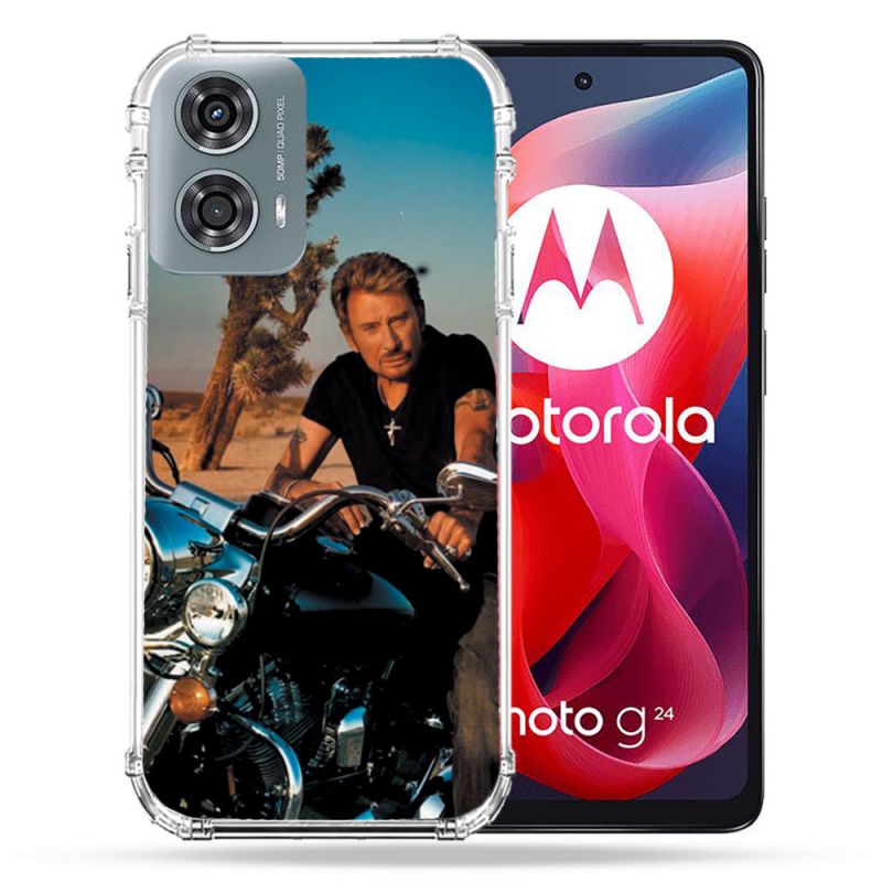 Coque Renforcée Pour Motorola G24 4G Musique Johnny Hallyday Moto