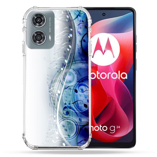 Coque Renforcée Pour Motorola G24 4G Musique Partition Vague