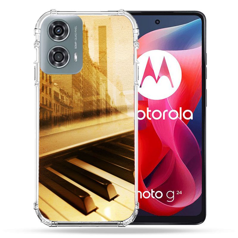 Coque Renforcée Pour Motorola G24 4G Musique Piano Retro