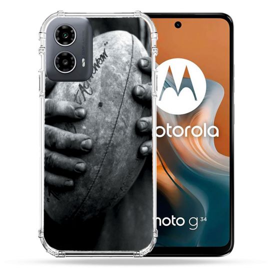 Coque Renforcée Pour Motorola G34 5G Sport Rugby Ballon Vintage