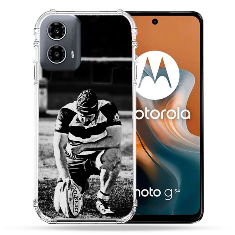 Coque Renforcée Pour Motorola G34 5G Sport Rugby Noir Blanc