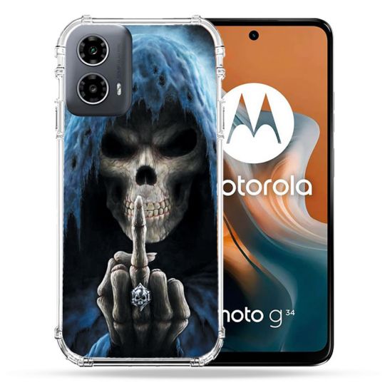 Coque Renforcée Pour Motorola G34 5G Tete de Mort Doigt