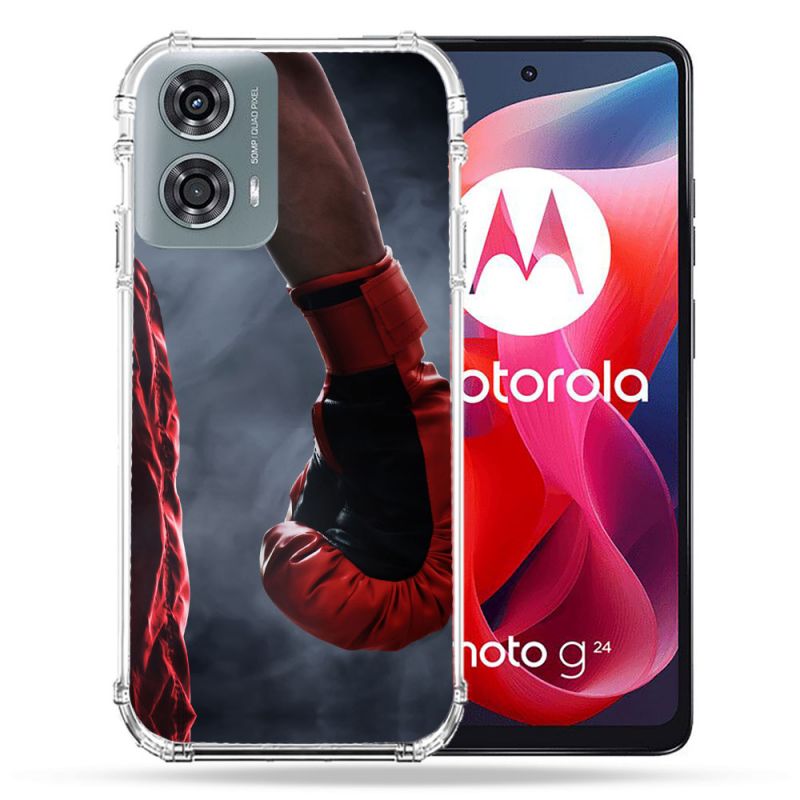 Coque Renforcée Pour Motorola G24 4G Sport Boxe Gant Rouge
