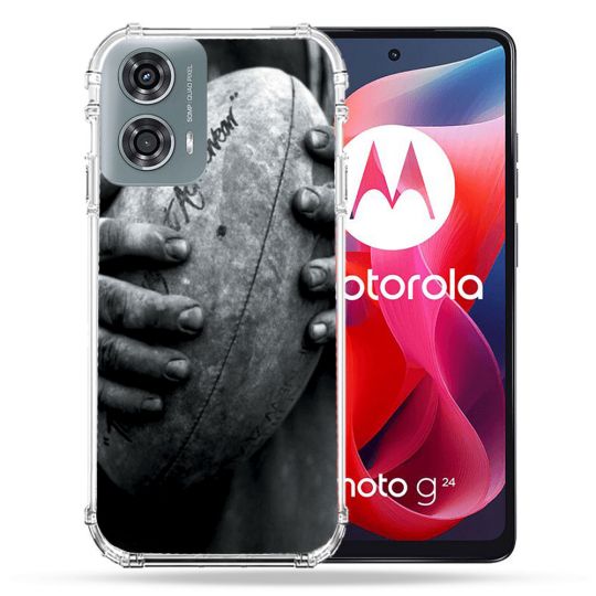 Coque Renforcée Pour Motorola G24 4G Sport Rugby Ballon Vintage