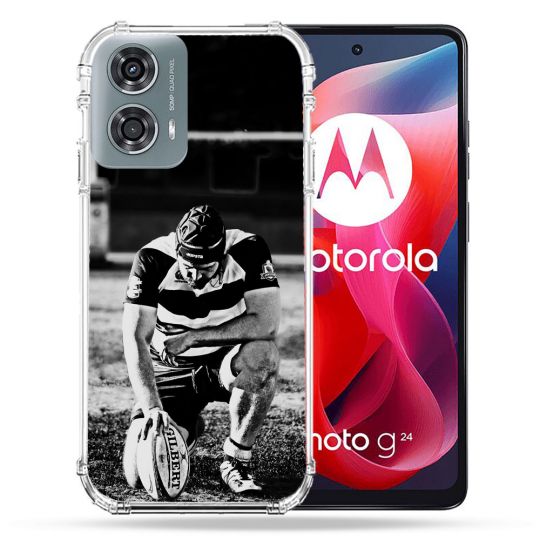 Coque Renforcée Pour Motorola G24 4G Sport Rugby Noir Blanc