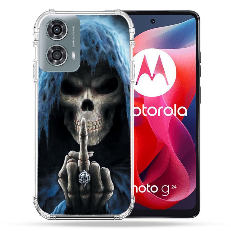 Coque Renforcée Pour Motorola G24 4G Tete de Mort Doigt