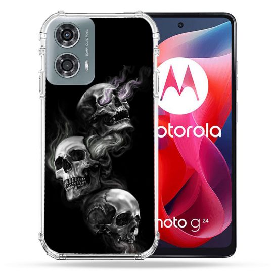 Coque Renforcée Pour Motorola G24 4G Tete de Mort Triple