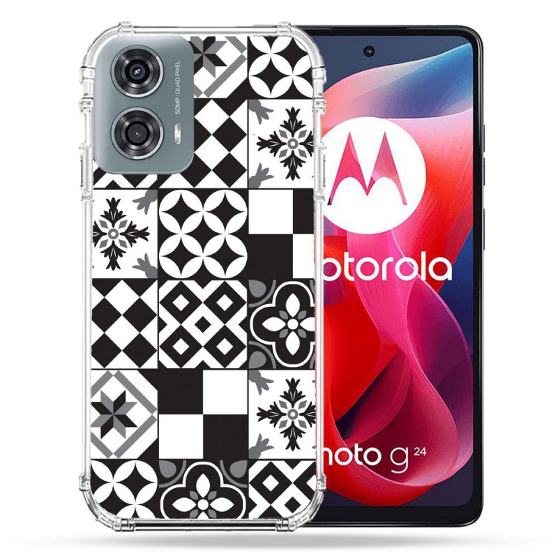 Coque Renforcée Pour Motorola G24 4G Texture Carreau Ciment Noir