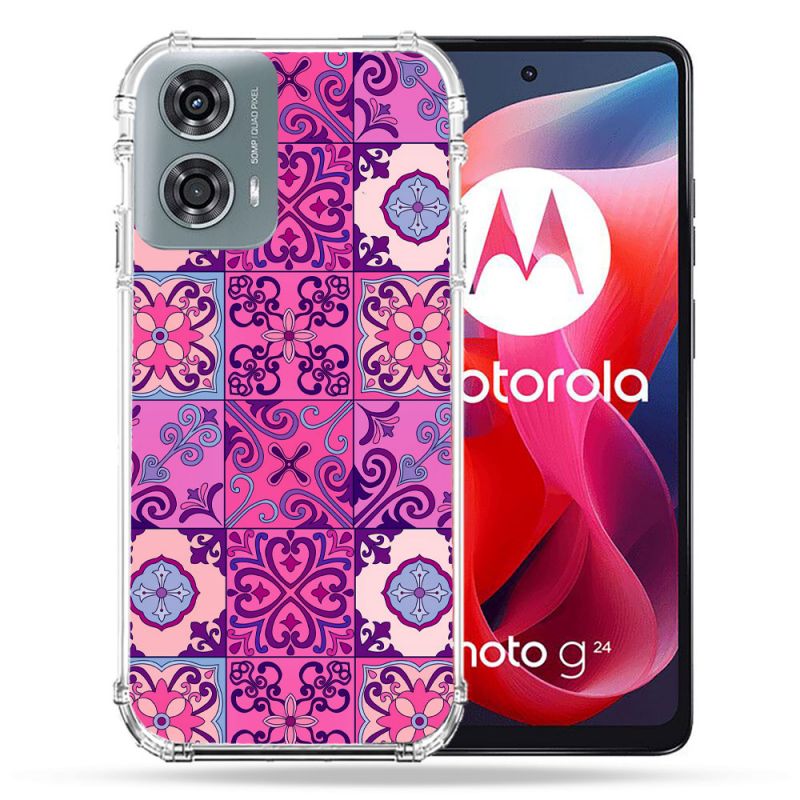 Coque Renforcée Pour Motorola G24 4G Texture Carreau Ciment Violet