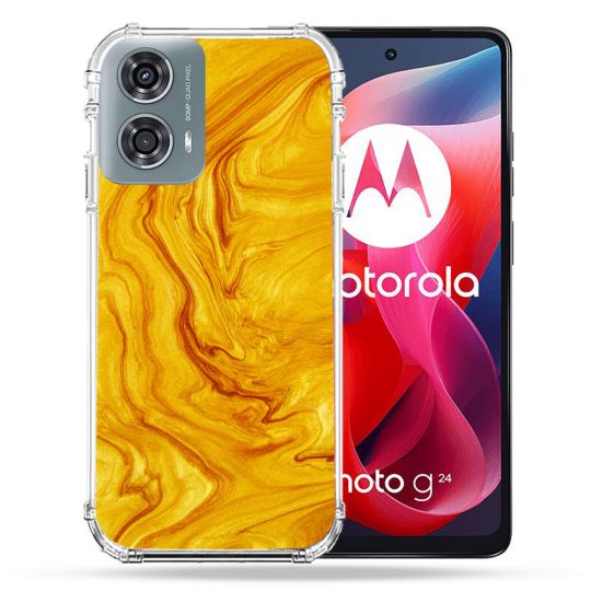 Coque Renforcée Pour Motorola G24 4G Texture Marbre Jaune