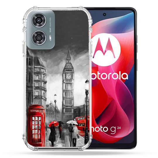 Coque Renforcée Pour Motorola G24 4G Voyage Angleterre Londres Vintage