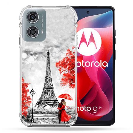 Coque Renforcée Pour Motorola G24 4G Voyage France Paris Rouge