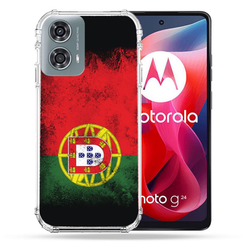 Coque Renforcée Pour Motorola G24 4G Voyage Portugal Drapeau