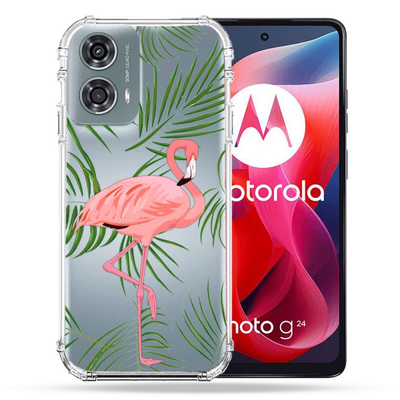 Coque Transparente Pour Motorola G24 4G Flamant Rose