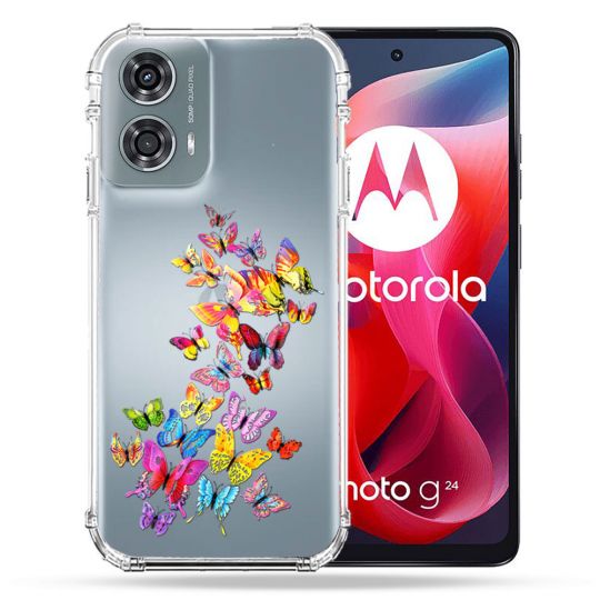 Coque Transparente Pour Motorola G24 4G Papillon Multicolore