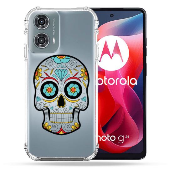 Coque Transparente Pour Motorola G24 4G Tete Mort Color