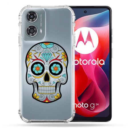 Coque Transparente Pour Motorola G24 4G Tete Mort Color