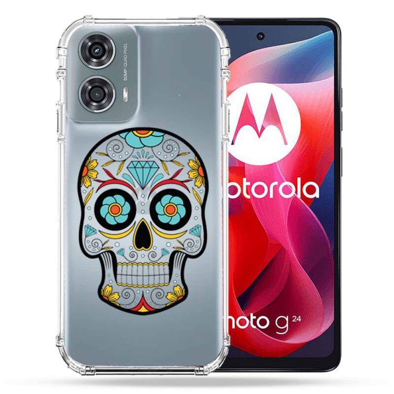 Coque Transparente Pour Motorola G24 4G Tete Mort Color