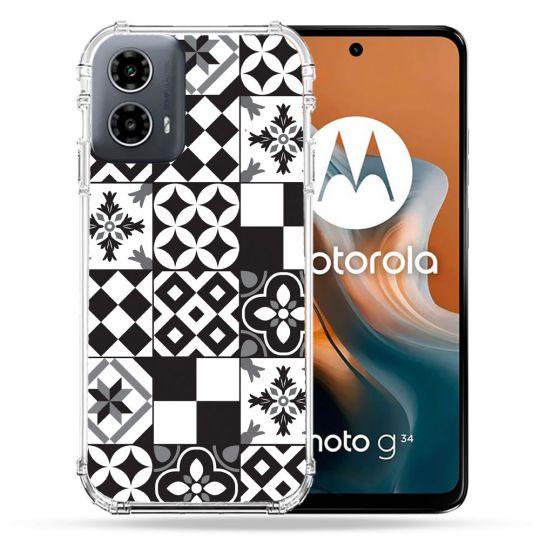 Coque Renforcée Pour Motorola G34 5G Texture Carreau Ciment Noir