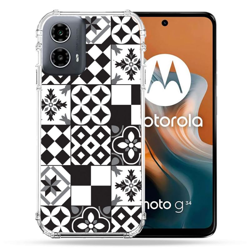 Coque Renforcée Pour Motorola G34 5G Texture Carreau Ciment Noir