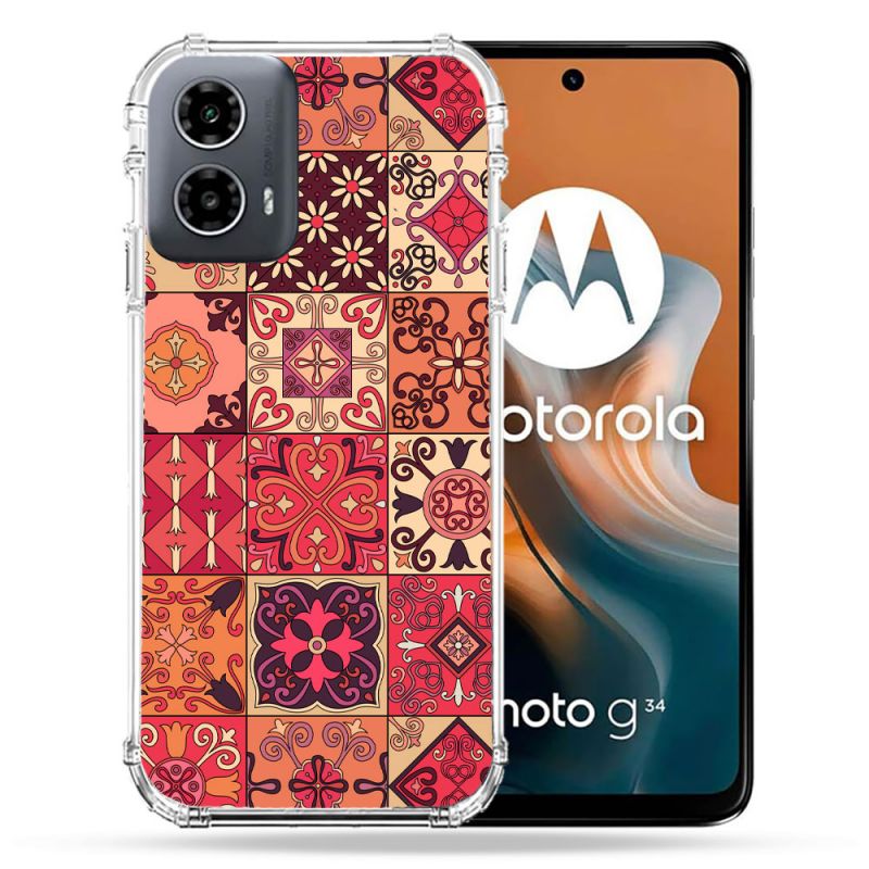 Coque Renforcée Pour Motorola G34 5G Texture Carreau Ciment Rouge
