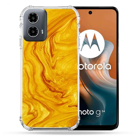 Coque Renforcée Pour Motorola G34 5G Texture Marbre Jaune