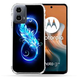 Coque Renforcée Pour Motorola G34 5G Texture Plume Infini Bleu