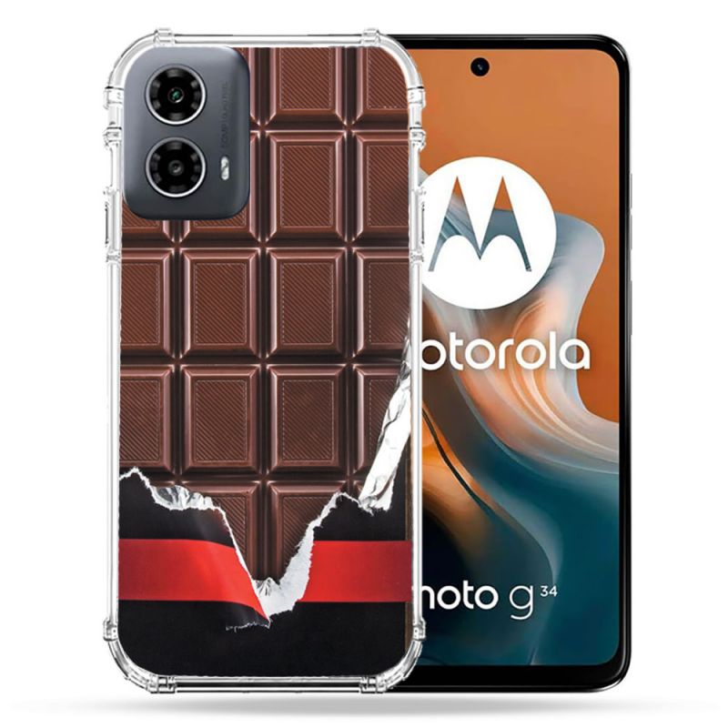 Coque Renforcée Pour Motorola G34 5G Texture Trompe Oeil Chocolat