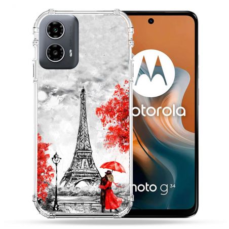 Coque Renforcée Pour Motorola G34 5G Voyage France Paris Rouge