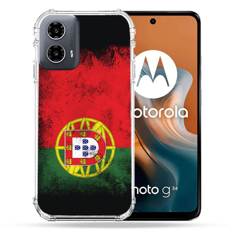 Coque Renforcée Pour Motorola G34 5G Voyage Portugal Drapeau
