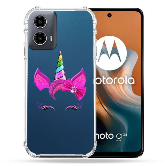 Coque Transparente Pour Motorola G34 5G Licorne Paillette