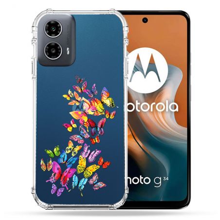 Coque Transparente Pour Motorola G34 5G Papillon Multicolore
