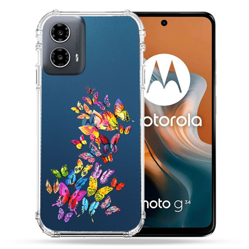 Coque Transparente Pour Motorola G34 5G Papillon Multicolore