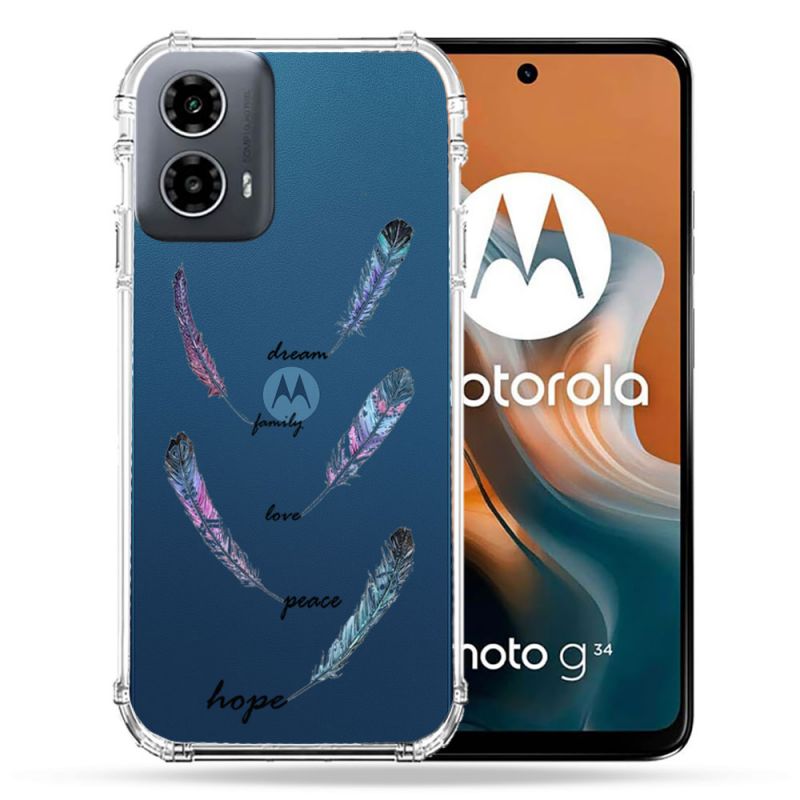 Coque Transparente Pour Motorola G34 5G Plume Couleur