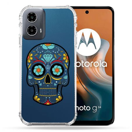 Coque Transparente Pour Motorola G34 5G Tete Mort Color