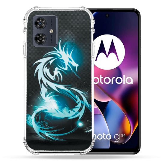 Coque Renforcée Pour Motorola G54 5G Fantastique Dragon Bleu