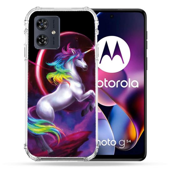 Coque Renforcée Pour Motorola G54 5G Fantastique Licorne Arc en ciel