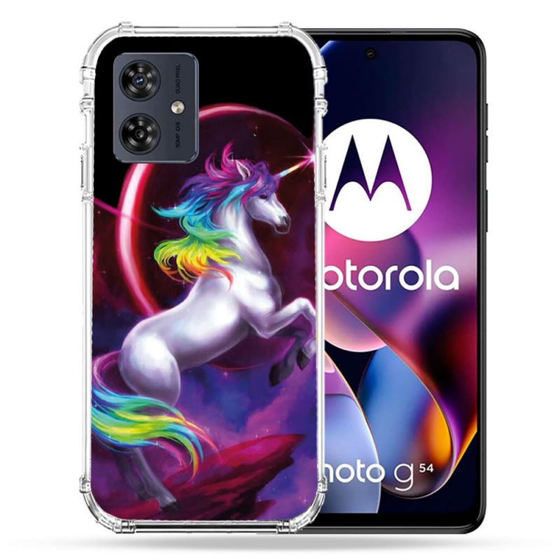 Coque Renforcée Pour Motorola G54 5G Fantastique Licorne Arc en ciel