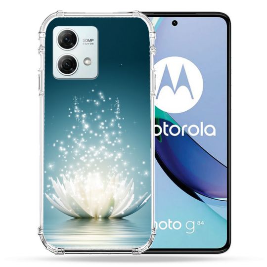 Coque Renforcée Pour Motorola G84 5G Fleur Lotus Blanc
