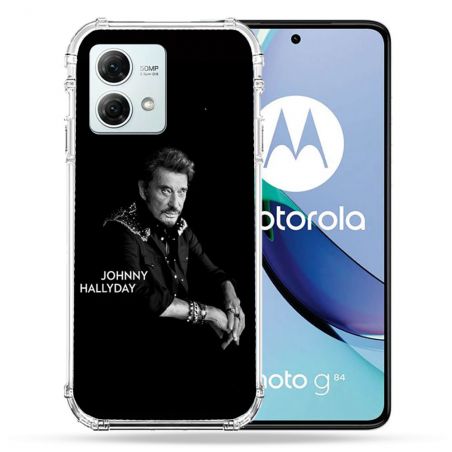Coque Renforcée Pour Motorola G84 5G Musique Johnny Hallyday Noir