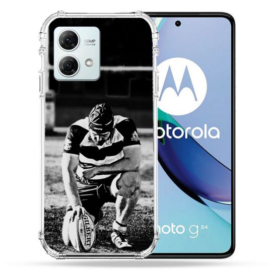 Coque Renforcée Pour Motorola G84 5G Sport Rugby Noir Blanc