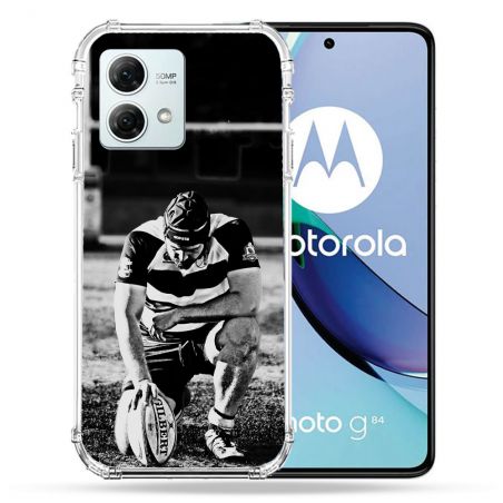 Coque Renforcée Pour Motorola G84 5G Sport Rugby Noir Blanc